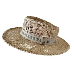 Island Beach Braided Seagrass Gambler Hat Boho Straw Outdoor Sun Hat